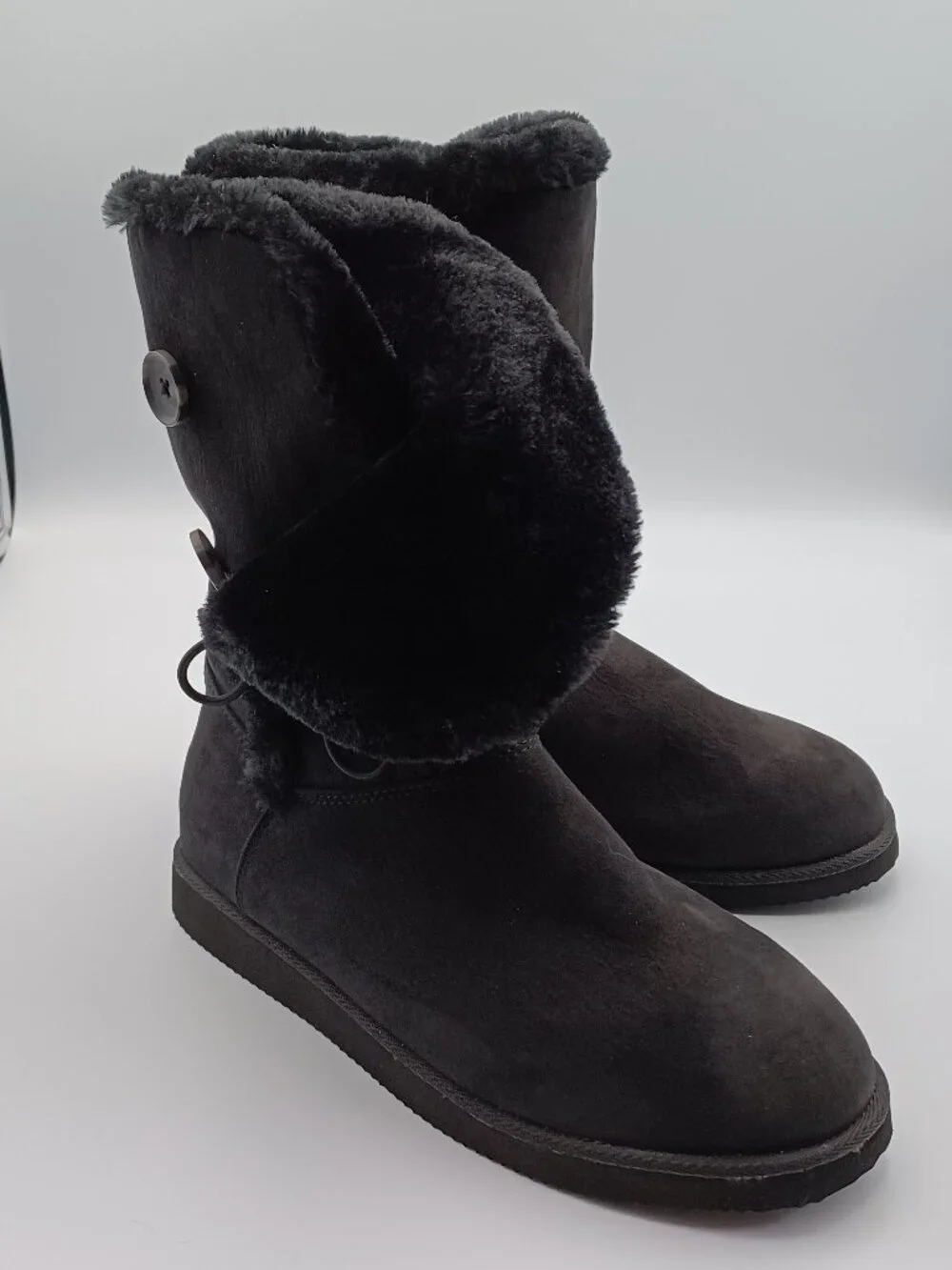 Women's Faux Fur Lined Black Winter Boots Flat Heel 10